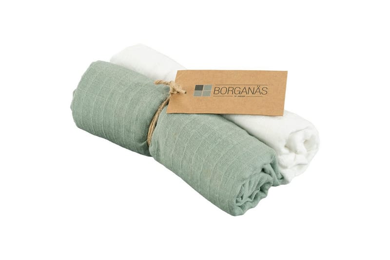 Muslinwrap 2-pak - Hvid/Grøn (70 x 70 cm) - Tekstiler - Børnetekstiler