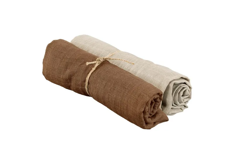 Muslinwrap 2-pak, Sand/Tobak (70 x 70 cm)