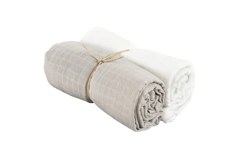 Muslinwrap 2-Pak, Hvid/Grå (110 x 110 cm)