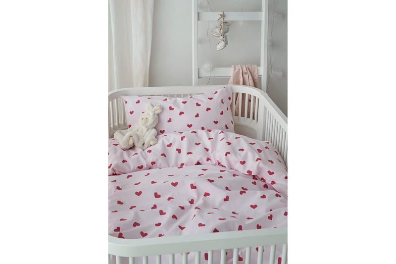 Sengesæt til Tremmeseng 2-Del Hjärttrud - Lyserød - Tekstiler - Sengetøj - Sengesæt & dynesæt - Dynesæt enkeltseng