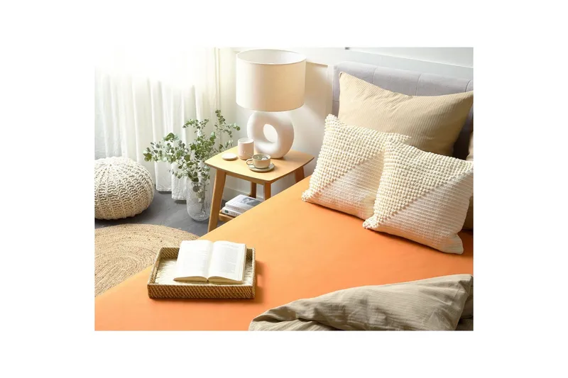 Udlagen Janbu Orange, 90x200 cm - Orange, 90x200 cm - Tekstiler - Sengetøj - Lagen - Faconsyet lagen