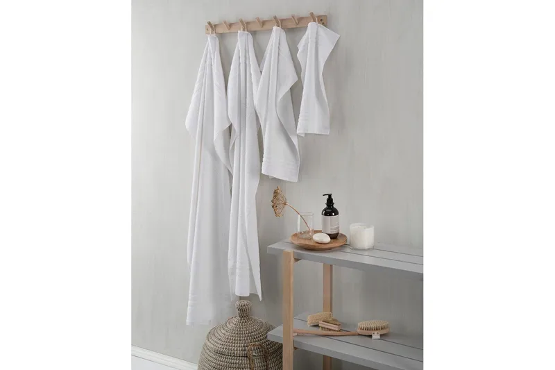 Brusehåndklæde Basis Frotté 65 x 130 cm - Hvid - Tekstiler - Badetekstiler - Håndklæder