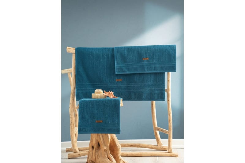 Håndklædesæt (3 stykker) Velvære Petrolblå - Petrolblå - Tekstiler - Badetekstiler - Håndklæder