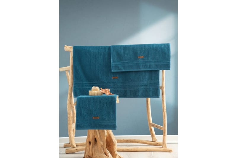 Håndklædesæt (3 stykker) Velvære Petrolblå - Petrolblå - Tekstiler - Badetekstiler - Håndklæder