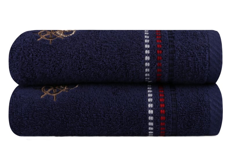 Hobby Håndklæde 50x90 cm 2-pak - Mørkeblå/Rød/Hvid/Beige - Håndklæder