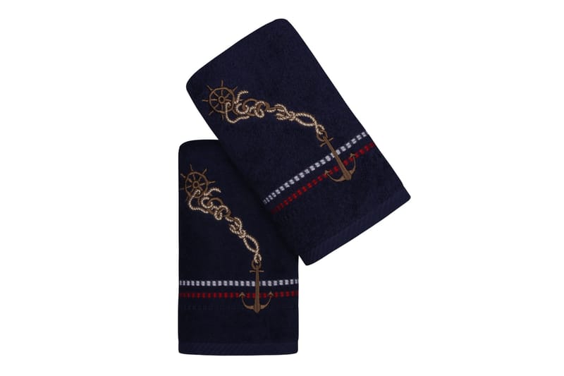 Hobby Håndklæde 50x90 cm 2-pak - Mørkeblå/Rød/Hvid/Beige - Håndklæder