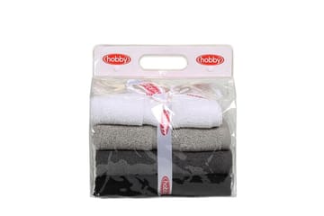 Hobby Håndklæde 50x90 cm 4-pak - Hvid/Grå/Mørkegrå/Sort - Tekstiler - Badetekstiler - Håndklæder