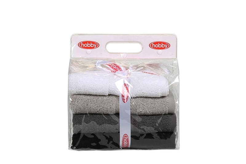 Hobby Håndklæde 50x90 cm 4-pak - Hvid/Grå/Mørkegrå/Sort - Tekstiler - Badetekstiler - Håndklæder