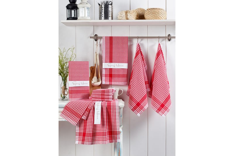 Lympne Vaskeklud 10-pak - Rød/Hvid - Håndklæder