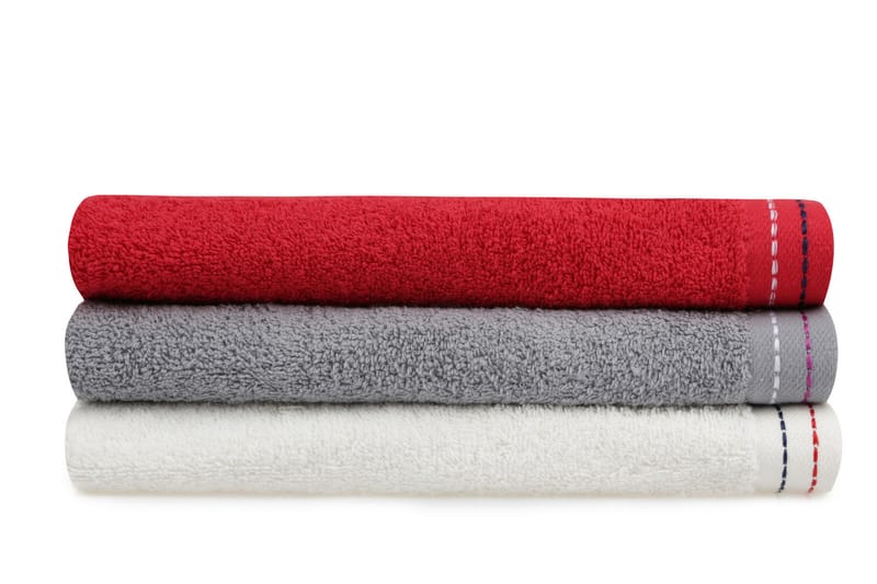 Tarilonte Håndklæde 3-pak - Hvid/Rød/Grå - Håndklæder