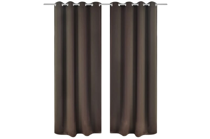 2 stk Brun Blackout Gardiner med Metal Ringe 135 x 245 cm - Brun - Mørkelægningsgardin