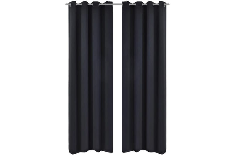 2 stk Sort Blackout Gardiner med Metal Ringe 135 x 245 cm - Sort - Mørkelægningsgardin