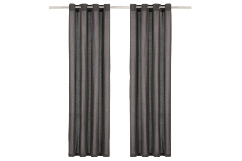 gardiner med metalringe 2 stk. 140x245 cm bomuld antracitgrå - Grå - Mørkelægningsgardin