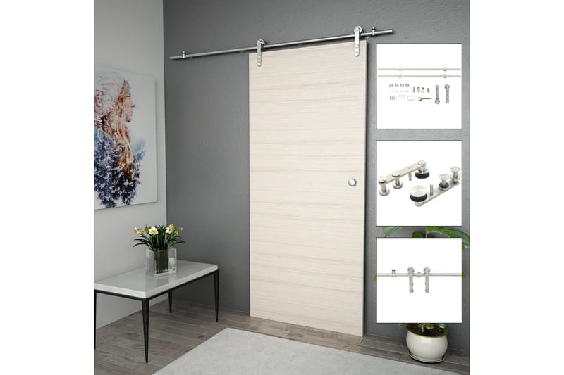 hardwarekit til skydedør 183 cm rustfrit stål sølvfarvet - Sølv - Tekstiler - Gardiner - Mørkelægningsgardin
