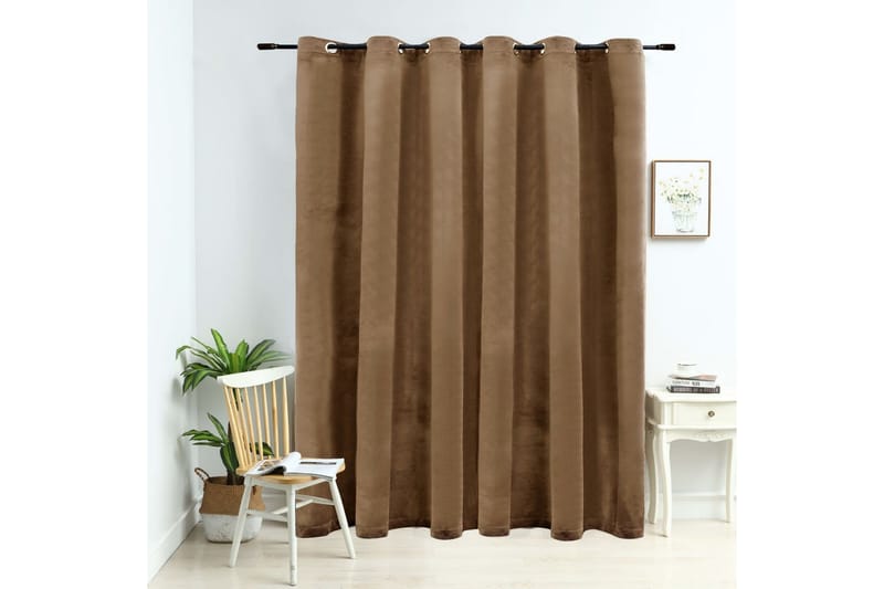 mørklægningsgardin med metalringe 290 x 245 cm fløjl beige - Beige - Mørkelægningsgardin