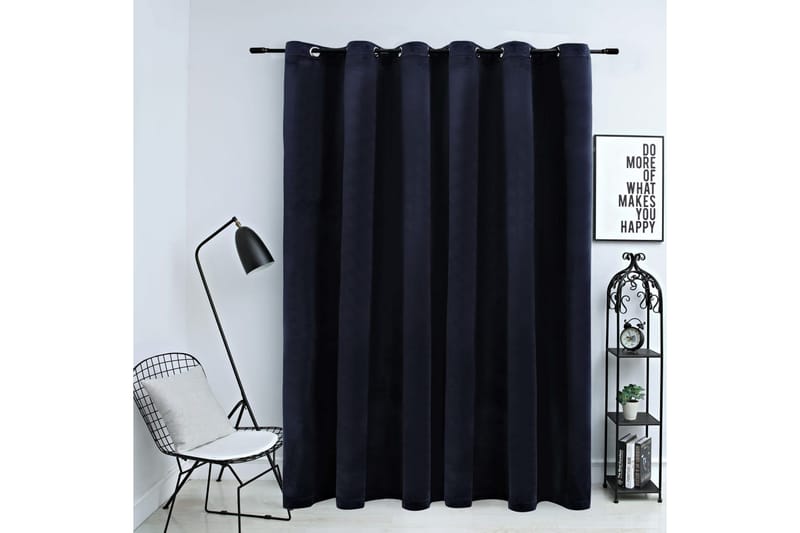 mørklægningsgardin med metalringe 290 x 245 cm fløjl sort - Sort - Tekstiler - Gardiner - Mørkelægningsgardin