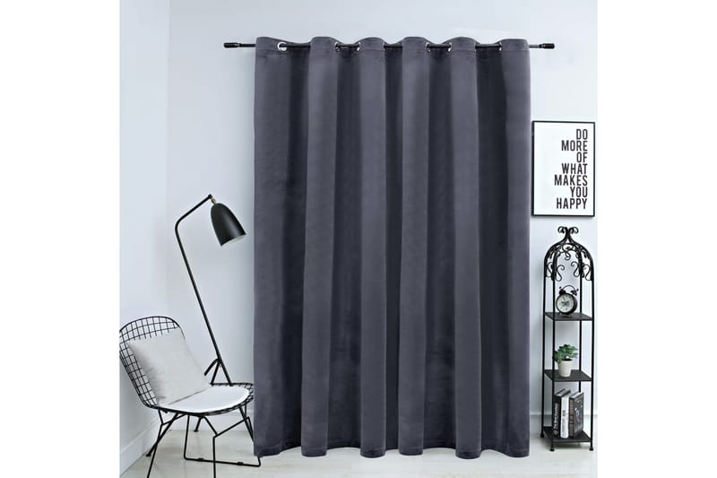 mørklægningsgardin med metalringe 290x245 cm fløjl grå - Grå - Tekstiler - Gardiner - Mørkelægningsgardin