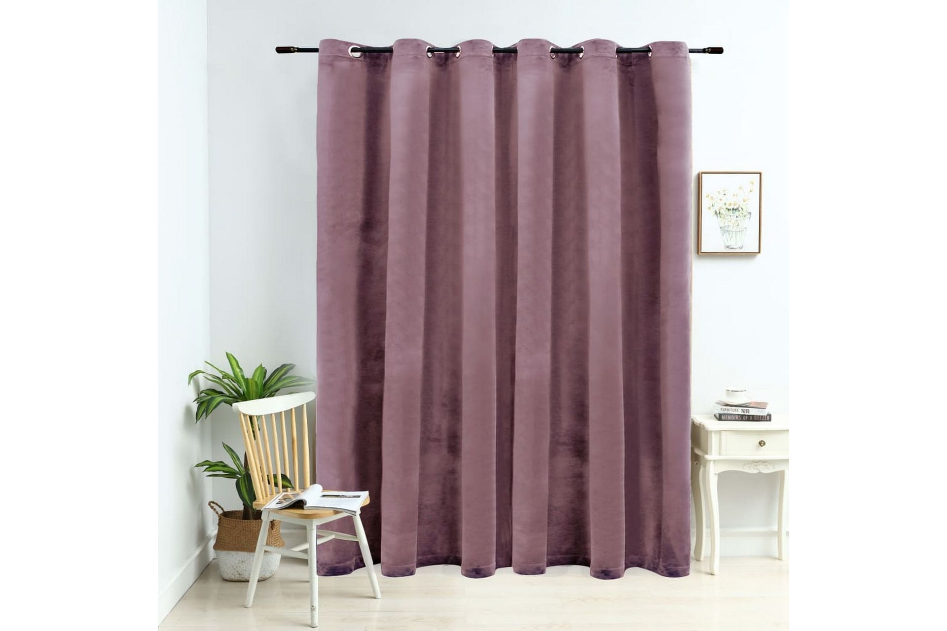 mørklægningsgardin med metalringe 290x245cm fløjl gammelrosa - Lyserød - Tekstiler - Gardiner - Mørkelægningsgardin