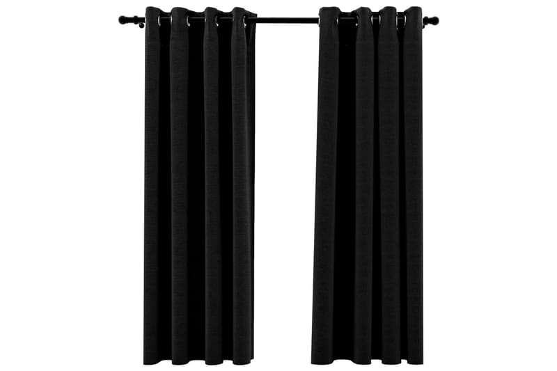 Mørklægningsgardiner 2 Stk. Hør-Look 140x175 cm Antracitgrå - Tekstiler - Gardiner - Mørkelægningsgardin