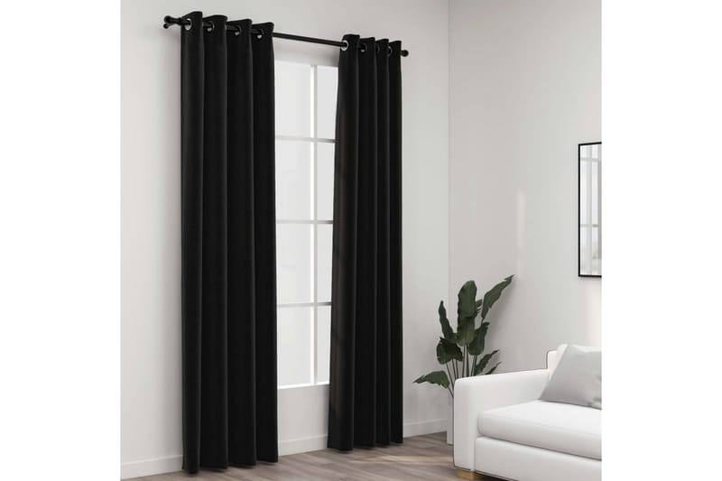 Mørklægningsgardiner 2 Stk. Hør-Look 140x225 cm Antracitgrå - Tekstiler - Gardiner - Mørkelægningsgardin