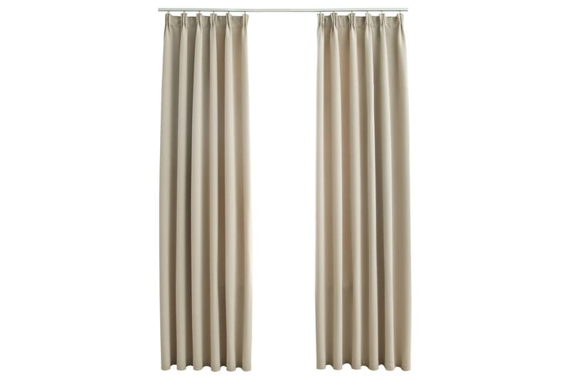 mørklægningsgardiner 2 stk. med kroge 140 x 175 cm beige - Beige - Mørkelægningsgardin