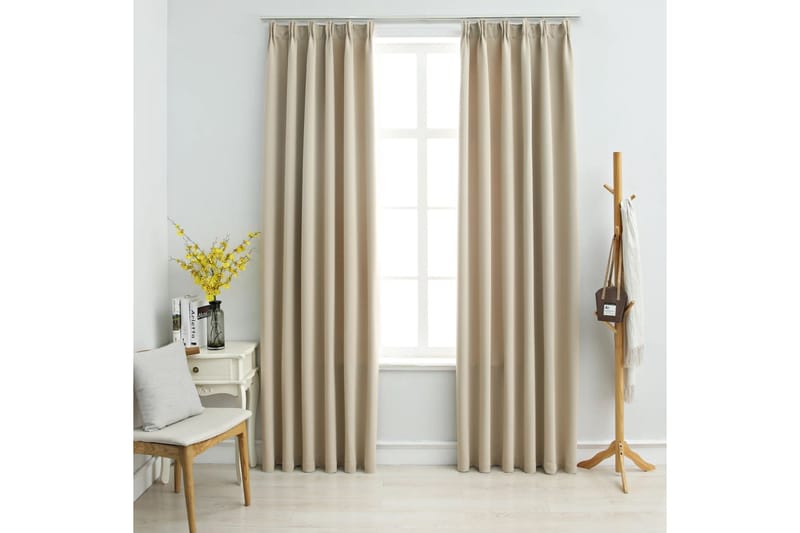 mørklægningsgardiner 2 stk. med kroge 140 x 175 cm beige - Beige - Tekstiler - Gardiner - Mørkelægningsgardin