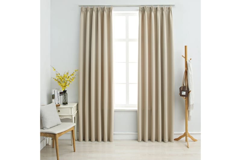 mørklægningsgardiner 2 stk. med kroge 140 x 175 cm beige - Beige - Mørkelægningsgardin