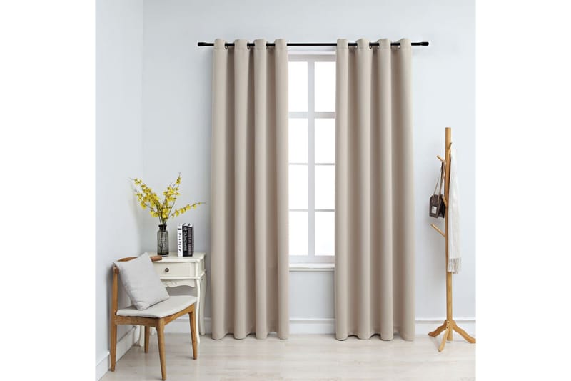 mørklægningsgardiner 2 stk. med metalringe 140 x 175cm beige - Beige - Mørkelægningsgardin