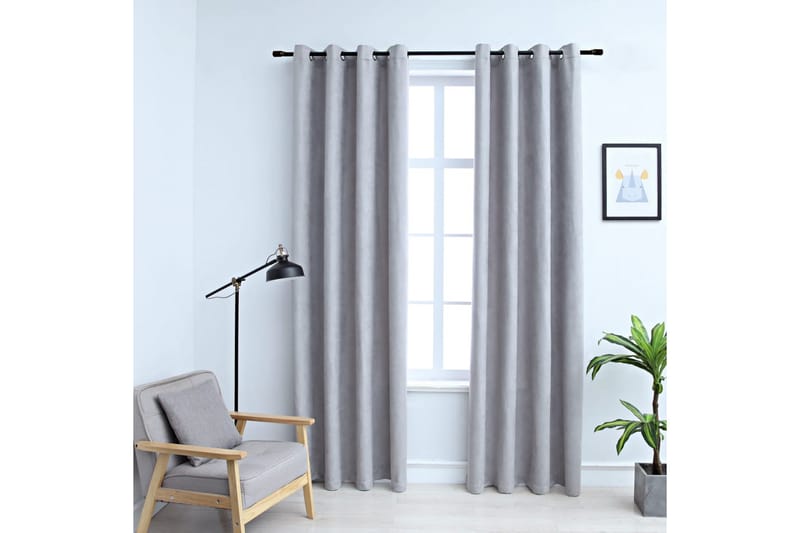 mørklægningsgardiner 2 stk. med metalringe 140 x 225 cm grå - Grå - Tekstiler - Gardiner - Mørkelægningsgardin