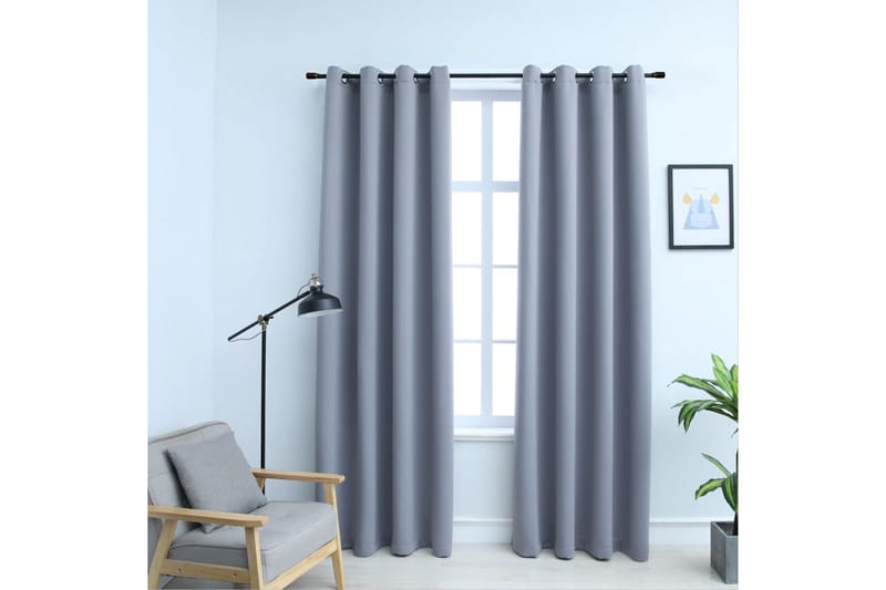 mørklægningsgardiner 2 stk. med metalringe 140 x 245 cm grå - Grå - Tekstiler - Gardiner - Mørkelægningsgardin