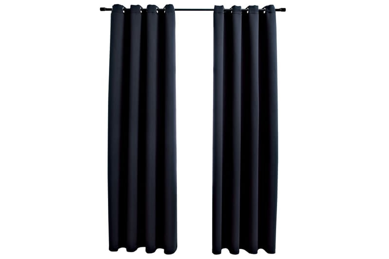mørklægningsgardiner 2 stk. med metalringe 140 x 245cm sort - Sort - Tekstiler - Gardiner - Mørkelægningsgardin