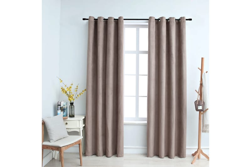 mørklægningsgardiner 2 stk. med metalringe 140x245cm gråbrun - Gråbrun - Tekstiler - Gardiner - Mørkelægningsgardin