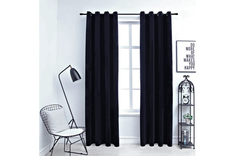 mørklægningsgardiner 2 stk. med ringe 140 x 175cm fløjl sort - Sort - Tekstiler - Gardiner - Mørkelægningsgardin