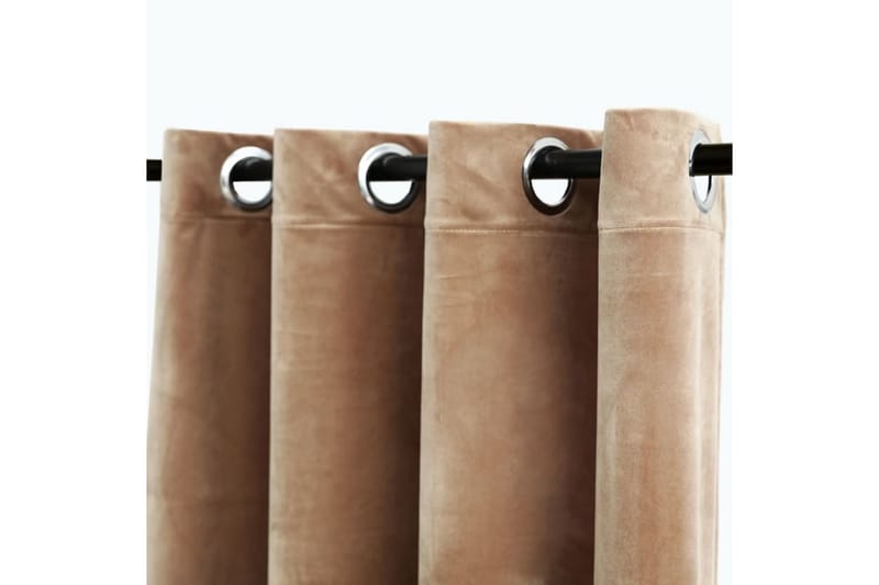 mørklægningsgardiner 2 stk. med ringe 140x225 cm fløjl beige - Beige - Mørkelægningsgardin