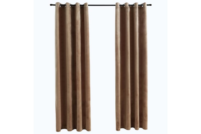 mørklægningsgardiner 2 stk. med ringe 140x225 cm fløjl beige - Beige - Tekstiler - Gardiner - Mørkelægningsgardin