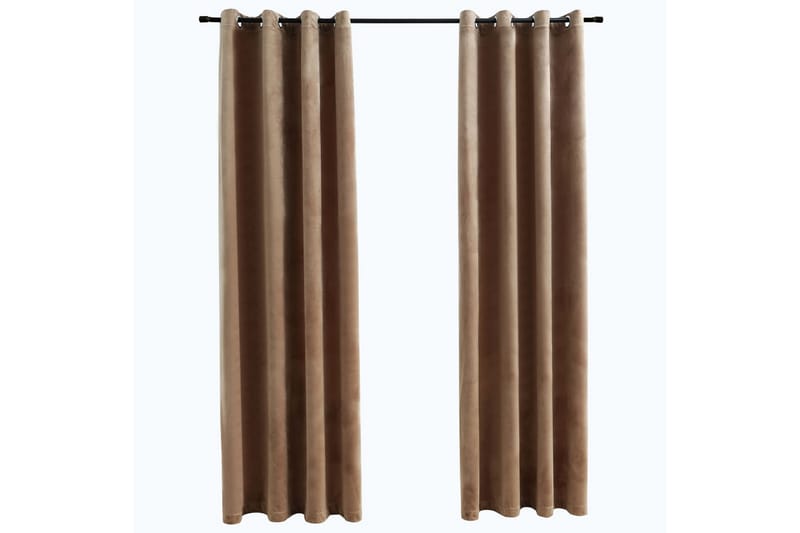 mørklægningsgardiner 2 stk. med ringe 140x225 cm fløjl beige - Beige - Mørkelægningsgardin