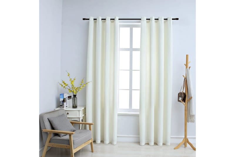 mørklægningsgardiner 2 stk. med ringe 140x225 cm fløjl creme - Creme - Mørkelægningsgardin