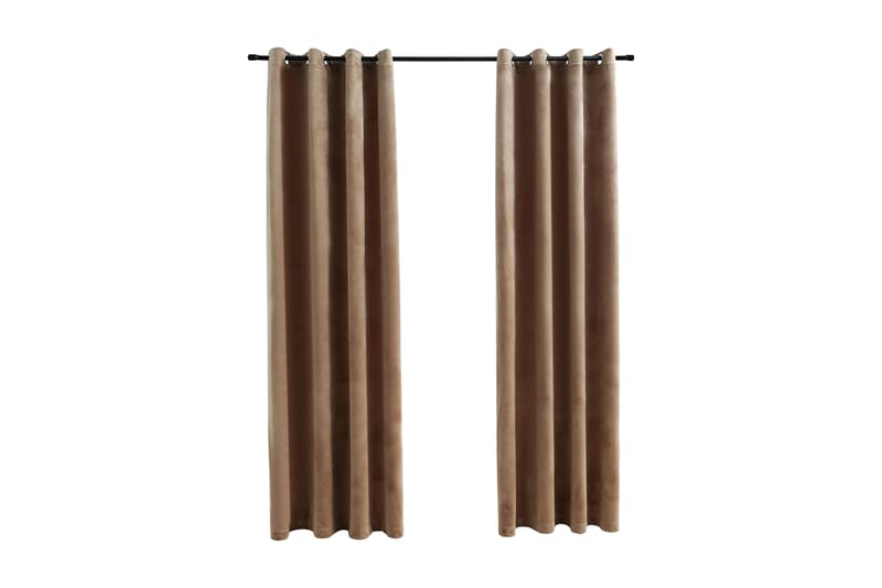 mørklægningsgardiner 2 stk. med ringe 140x245 cm fløjl beige - Beige - Tekstiler - Gardiner - Mørkelægningsgardin