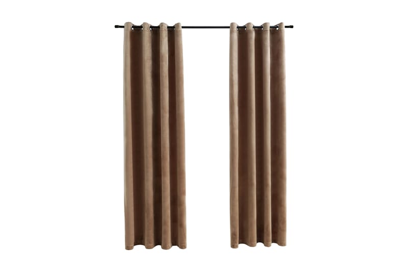 mørklægningsgardiner 2 stk. med ringe 140x245 cm fløjl beige - Beige - Mørkelægningsgardin