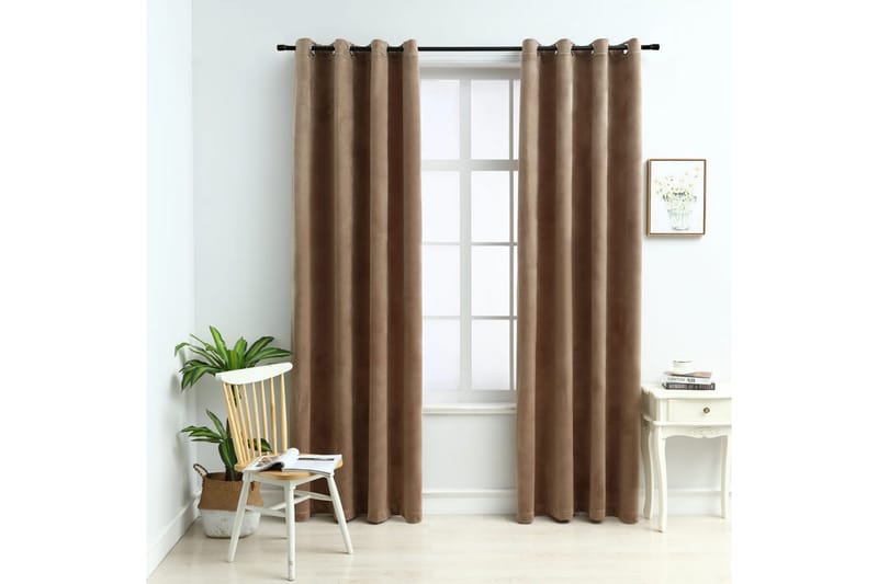 mørklægningsgardiner 2 stk. med ringe 140x245 cm fløjl beige - Beige - Tekstiler - Gardiner - Mørkelægningsgardin