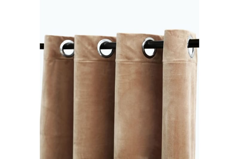 mørklægningsgardiner 2 stk. med ringe 140x245 cm fløjl beige - Beige - Tekstiler - Gardiner - Mørkelægningsgardin