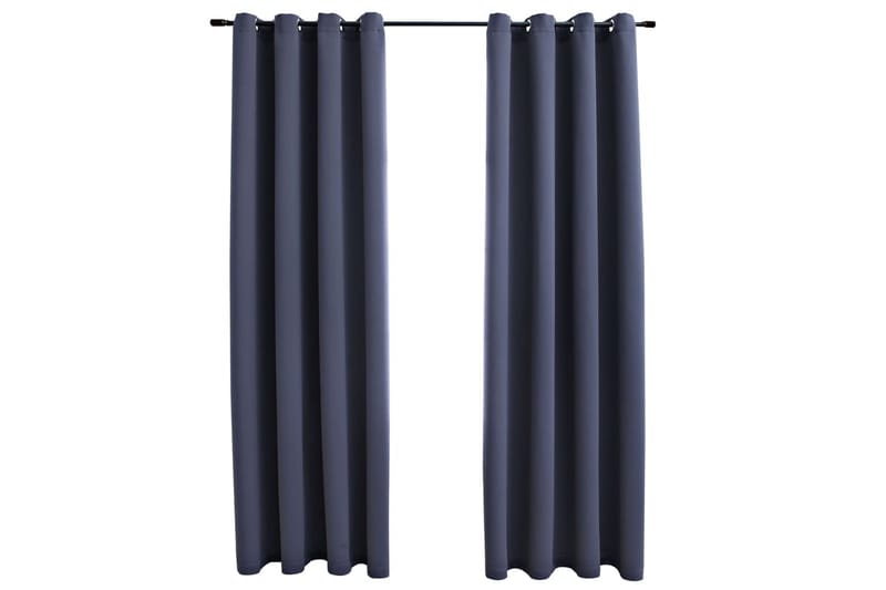 mørklægningsgardiner 2 stk. metalringe 140 x 245 cm grå - Grå - Tekstiler - Gardiner - Mørkelægningsgardin
