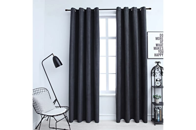 mørklægningsgardiner 2 stk. metalringe 140 x 245 cm grå - Grå - Tekstiler - Gardiner - Mørkelægningsgardin