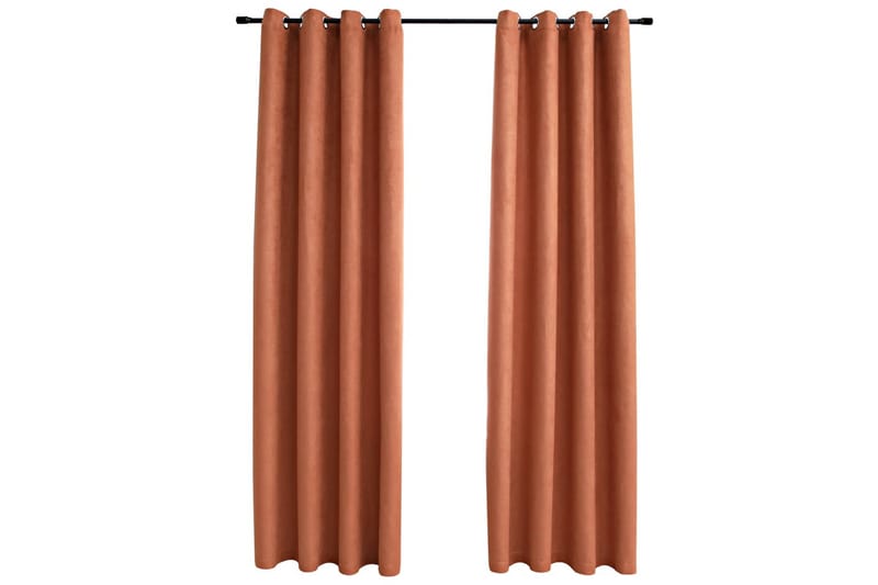 mørklægningsgardiner 2 stk. metalringe 140x225 cm rustfarvet - Orange - Tekstiler - Gardiner - Mørkelægningsgardin