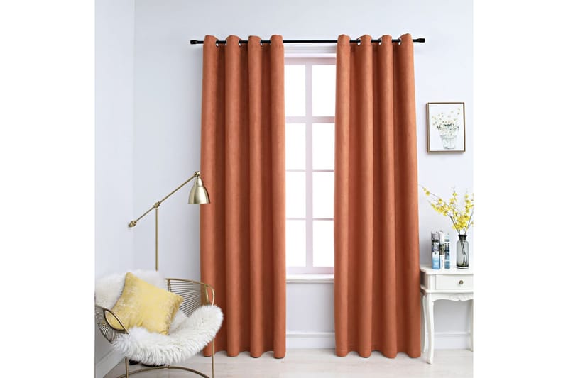mørklægningsgardiner 2 stk. metalringe 140x225 cm rustfarvet - Orange - Tekstiler - Gardiner - Mørkelægningsgardin