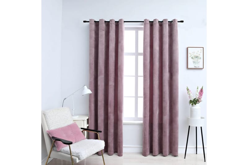 mørklægningsgardiner 2 stk. ringe 140x175cm fløjl antik rosa - Lyserød - Mørkelægningsgardin