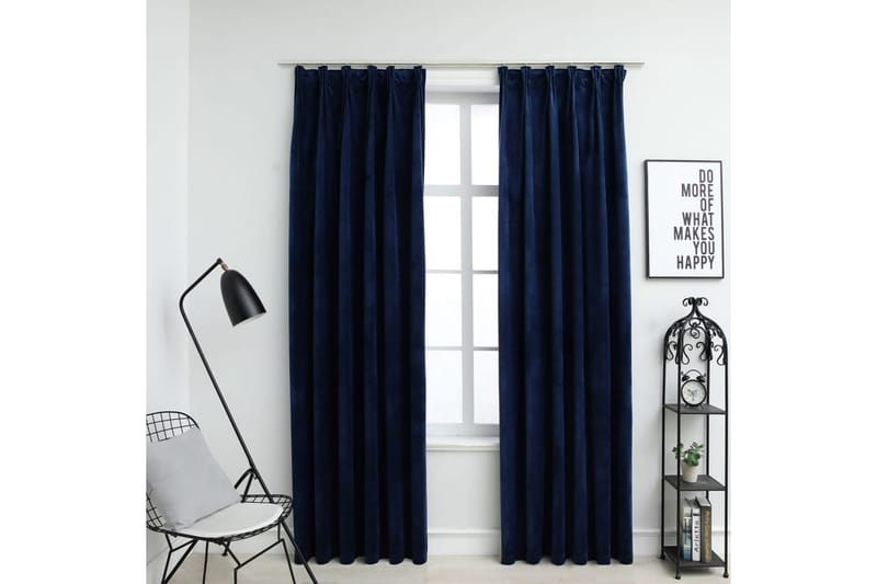 mørklægningsgardiner kroge 2 stk. 140 x 245cm fløjl mørkeblå - Blå - Tekstiler - Gardiner - Mørkelægningsgardin