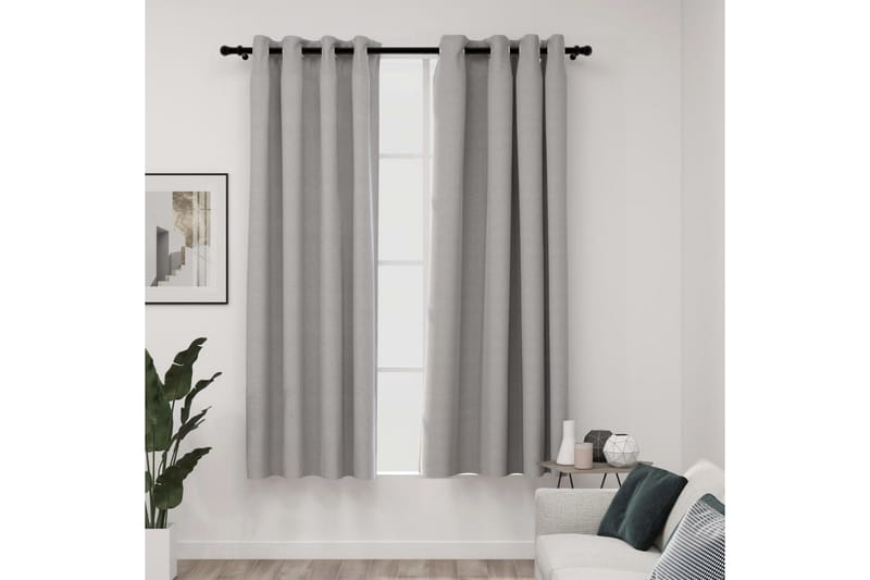 Mørklægningsgardiner Med Øjer 2 Stk. Hør-Look 140x175 cm Grå - Tekstiler - Gardiner - Mørkelægningsgardin