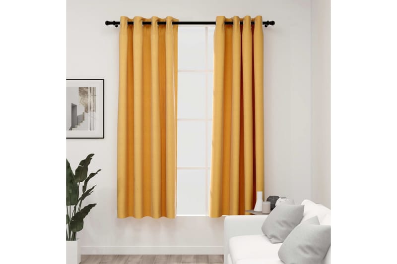 Mørklægningsgardiner Med Øjer 2 Stk. Hør-Look 140x175 cm Gul - Tekstiler - Gardiner - Mørkelægningsgardin