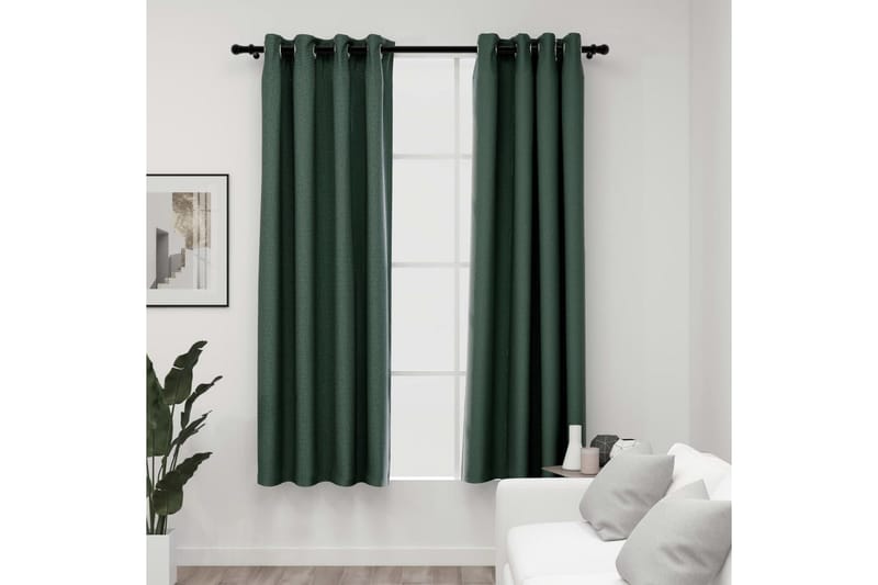 Mørklægningsgardiner Med Øjer 2 Stk. Hør-Look 140x175cm Grøn - Tekstiler - Gardiner - Mørkelægningsgardin